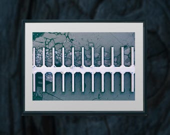 Frozen Geometry – Aerial Snow-Covered Dock in the Lofoten Islands, Norway | Arctic Minimalist Landscape Photography Print