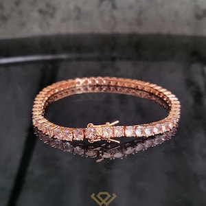 18K Rose Gold Plated VVS1 Moissanite Tennis Bracelet | 925 Sterling Silver | 3/4/5mm | GRA Certificate | Passes Diamond Tester | Anniversary