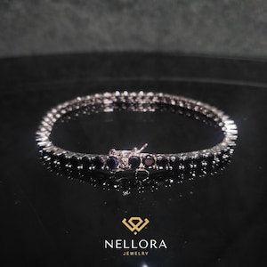 Bransoletka tenisowa z czarnym moissanitem | Srebro próby 925 | Pozłacane 18-karatowym złotem | VVS1 | Certyfikat GRA | Zdany test diamentów | Prezent na rocznicę
