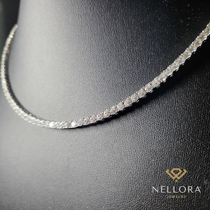 18K White Gold Plated VVS1 Moissanite Tennis Necklace | 925 Sterling Silver | 3/4/5mm | GRA Certificate | Passes Diamond Tester | Iced Out