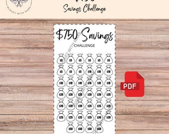 750 Savings Challenge | Printable PDF | Savings Tracker | Savings | A6 | Money Challenge | Budget | Sinking Funds | Minimal