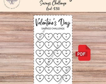 Valentine's Day Savings Challenge | Printable PDF | Savings Tracker | Savings | A6 | Money Challenge | Budget | Sinking Funds | Minimal