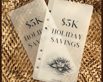 Holiday Savings Challenge | 5K 10K 15K | Vellum Laminated Cash Envelopes | Budget Envelopes | Money Envelope System | A6 | Matte | Gloss