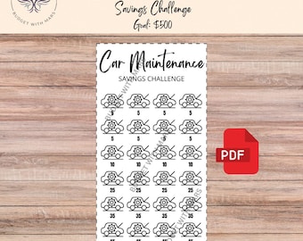 Car Maintenance Savings Challenge | Printable PDF | Savings Tracker | Savings | A6 | Money Challenge | Budget | Sinking Funds | Minimal