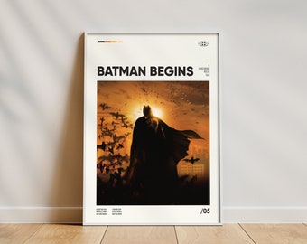 Batman Begins Movie Poster, Framed Movie Poster, High-Quality Wall Art, Home Decor, Gift for Movie Lovers, Minimalist Retro Poster