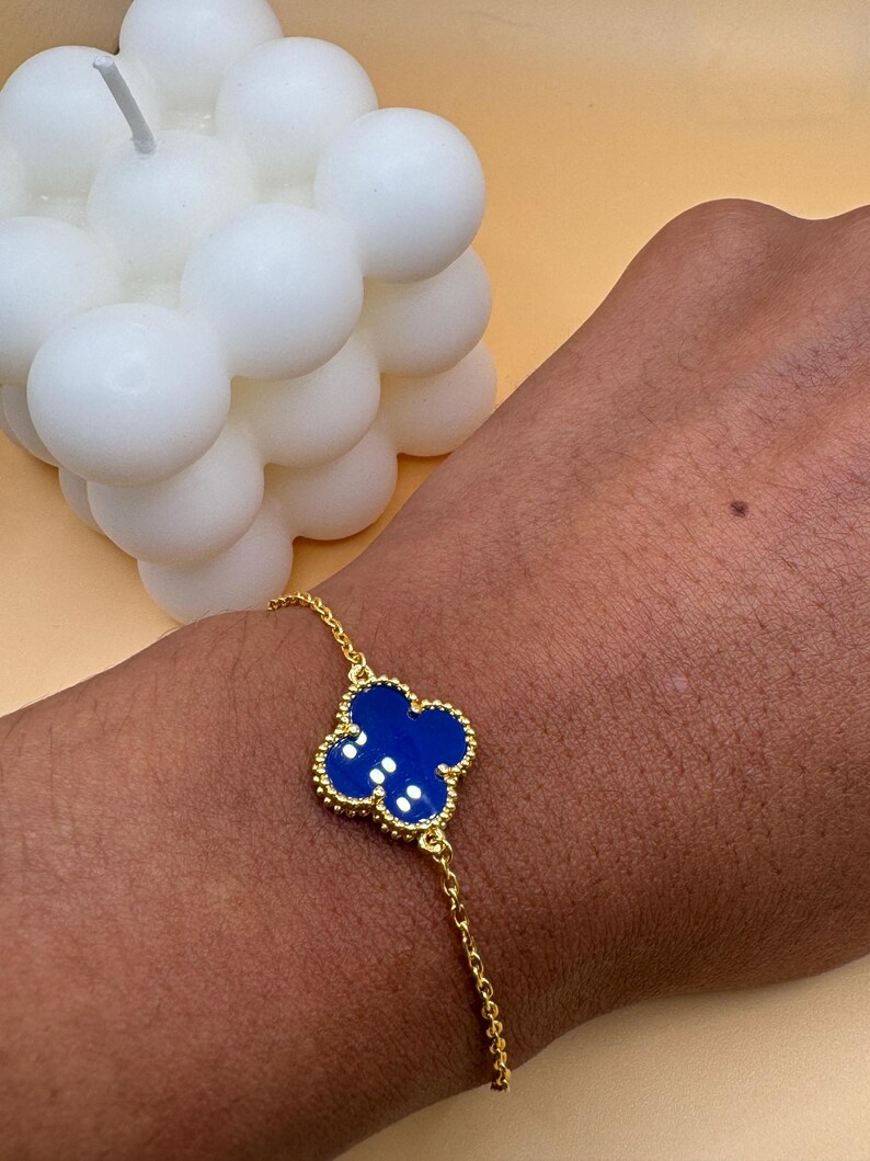 Navy Blue Clover Bracelet 1 Flower Etsy