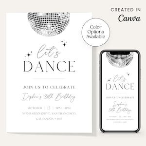 Inbjudan till födelsedagsfesten "Let's Dance" • Mall för mobil • Utskrivbar • Nedladdning direkt