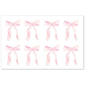 Biglietto d'auguri con fiocco rosa e acquerello / Confezione da 10