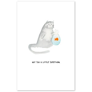 Carte de voeux chat et poisson rouge à l'aquarelle | Lot de 10