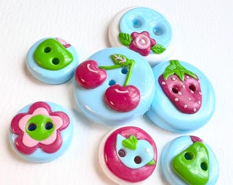 Frutas de verano – Juego de 12 botones hechos a mano para coser, tejer y hacer manualidades