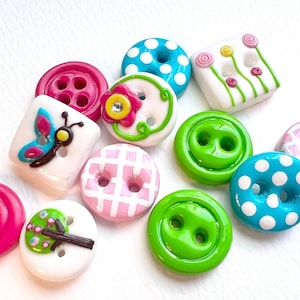 Conjunto de botões Summer Garden, conjunto de 12 botões artesanais de 3/4” para tricô, costura, crochê, artesanato, cores personalizadas disponíveis.