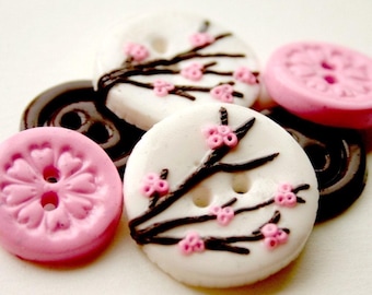 Flores de cerezo (juego de 6 botones hechos a mano)