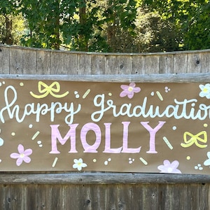 Custom Graduation Banner – Personalized Grad Party Sign with Name | Hand-Painted Pastel Party Decor | Graduation Decorations