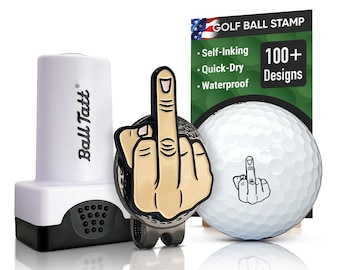 Ball Tatt - Middle Finger Golf Ball Stamp Self-Inking, Quick Dry with Ball Marker and Hatclip, Ideal Golfer Gift for Men & Women