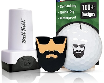 Ball Tatt - Beard Man Golf Ball Stamp Self-Inking, Quick-Dry, Waterproof with XL Ball Marker, Ideal Golfer Gift for Men & Women