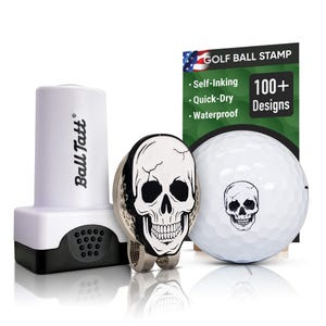 Ball Tatt - Skull Man Golf Ball Stamp, Self-Inking, Quick Dry with Hatclip and Ball Marker, Ideal Golfer Gift for Men & Women