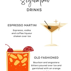 Signature Drink Sign, Printable Bar Menu Sign, Wedding Bar Menu, Editable Sign