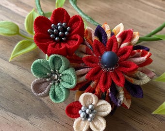 Tsumami  Zaiku Flower Hair Clip Brooch