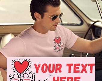 Personalisiertes T-Shirt KEITH HARING love liebe couple pärchen freund freundin personalized geschenk gift Gildan® 5000 muttertag idee