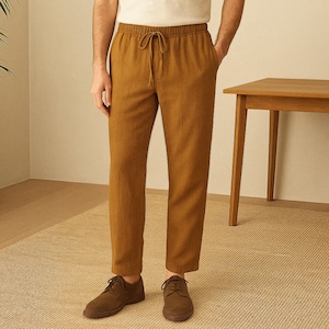 Men&#39;s Cotton Linen Chino Pants: Lightweight Wide-Leg Trousers