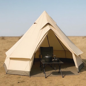 All-Season Outdoor Camping Canvas Bell Tent for 4 Person Family – Large Waterproof Tent, Hiking, and Winter Camping Adventures