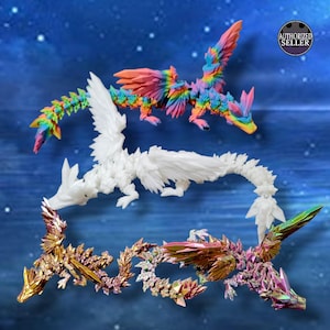 3d gedruckter geflügelter Kristall Drache, Drache Drachen Fidget Spielzeug, Flexi Dragon, 3d gedruckter Drache, Dragon Geschenk, Dragon Sammlung, auf Bestellung gemacht