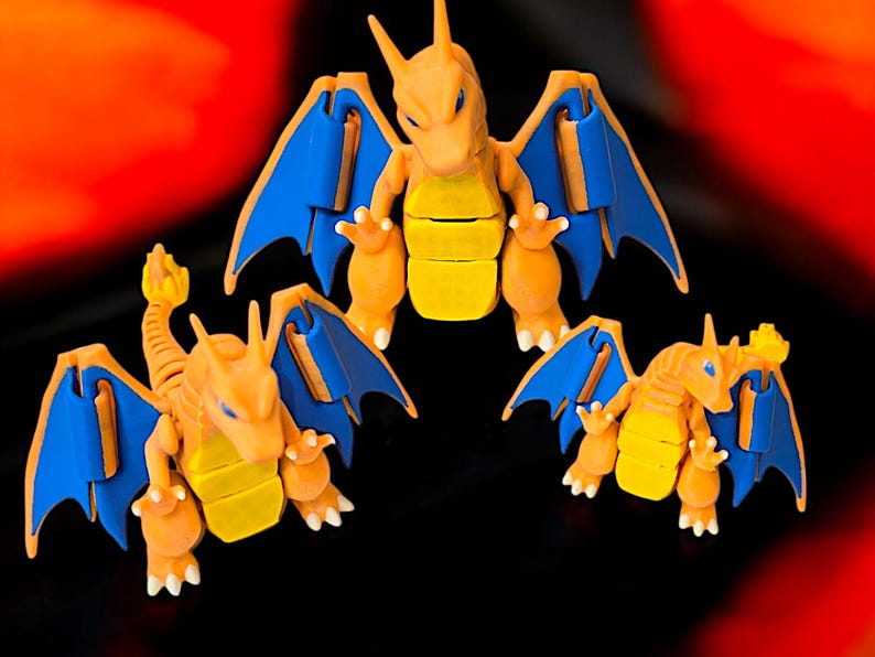 3D Printed Articulated Charizard Fidget Toy - Etsy