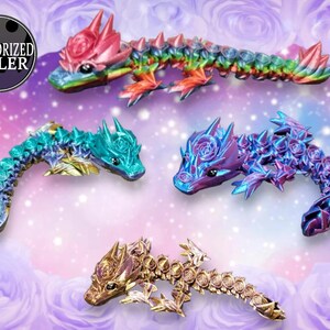 3d Printed Baby Rose Dragon, Dragon Fidget Toy, Flexi Dragon, 3d printed Dragon, Dragon Gift, Dragon collection, Made to order Dragon