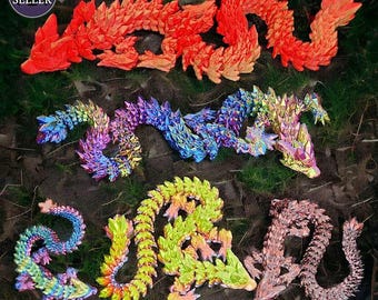 3D Printed Crystal Dragon, Flexi Fidget Toy