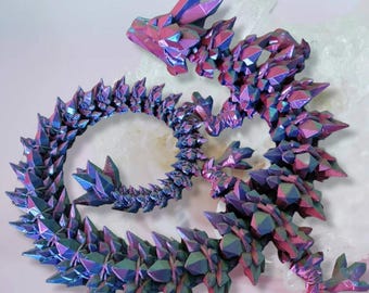 3D Printed Crystal Dragon Fidget Toy, Articulated PLA Dragon