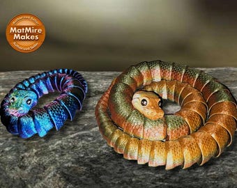 3D Printed Articulated Ball Python Fidget Toy, Flexi Snake, Matmire Makes
