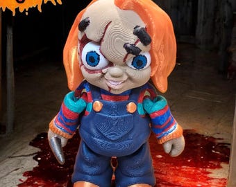 Hand-Painted 3D Printed Chucky Figurine, Articulated Horror Fidget Toy
