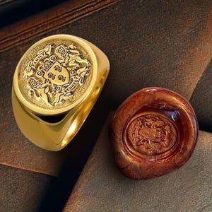 Personalized Family Crest Wax Seal Ring | Custom Coat of Arms Signet Ring | Heritage Jewelry Gift for Him | Unique Family Crest Keepsake