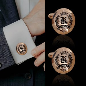 Manschettenknöpfe mit benutzerdefiniertem Wappen für Herren | Personalisiertes Familien- oder Universitätslogo | Manschettenknöpfe mit graviertem Wappen | Geschenk für Hochzeit, Bräutigam oder Abschluss