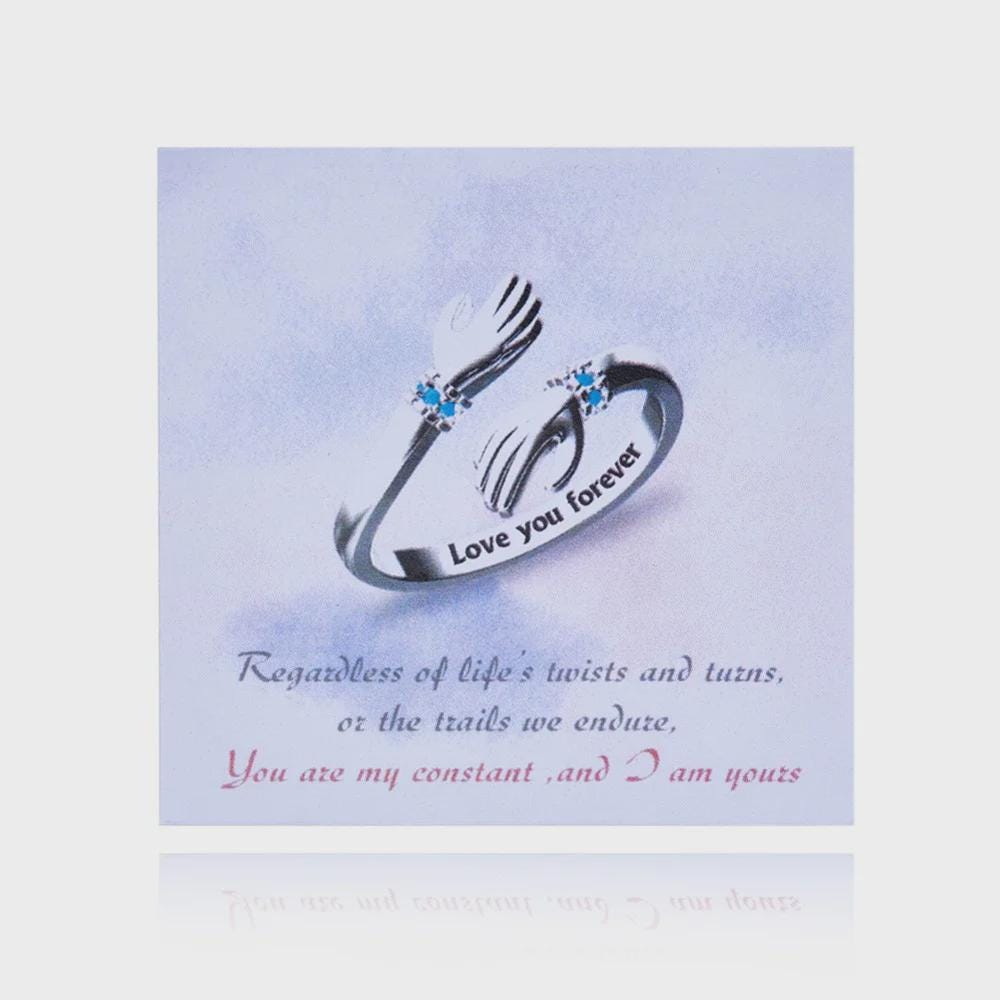 Adjustable Birthstone Hug Ring – Personalized Love Ring Engraved Keepsake with Card | Sterling Silver & Brass Jewelry Gift for Her