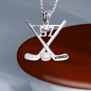 Custom Name and Number Ice Hockey Necklace, Personalized Crossed Hockey Sticks Pendant, Gift for Players, Fans, Teams, or Coaches
