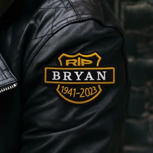Personalized RIP Biker Patch | Custom Embroidered Memorial Name Shield Patch for Leather Jackets, Vests, Motorcycle Riders