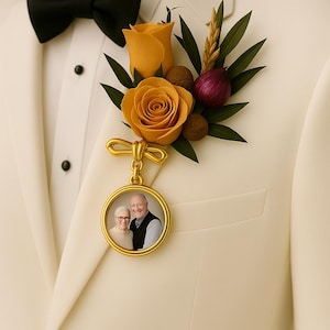 Custom Photo Locket Lapel Pin – Wedding Bouquet Photo Charm - Memorial Boutonniere Pin – Bridal Bouquet Charm – Groom & Bride Keepsake Gift
