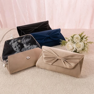 Personalized Bridal Clutch Bag with Photo – Mother of the Bride Keepsake, Something Old Silk Wedding Purse, Custom Bridesmaid Gift