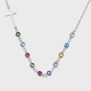 Personalized Cross Necklace with Birthstone – Dainty Family Birthstone Jewelry ∙ Custom Gift for Mom, Grandma, or Her
