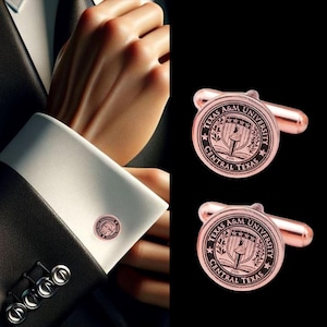 Abotoaduras personalizadas com brasão de família | Brasão de armas personalizado em ouro, prata ou ouro rosa e logotipo da universidade | Presente de casamento do noivo para ele