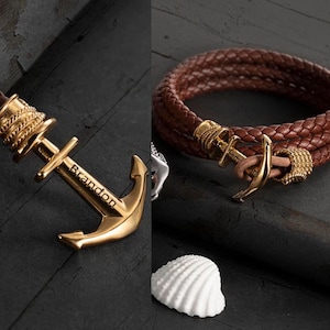 Handgemaakte leren ankerarmband voor heren - aangepaste naam nautische gevlochten armband - perfect cadeau voor hem - verstelbare maten