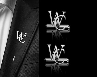Custom Initials Lapel Pin, Groomsmen Lapel Pin and Cufflinks Set, Name or Initial Brooch Pin | Wedding Accessories for Groom & Best Men
