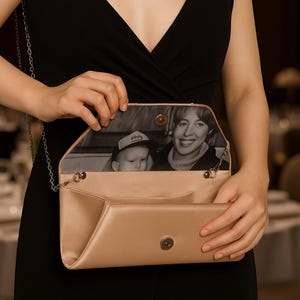 Custom Photo Bow Clutch Bag, Personalized Mother of the Bride Gift, Wedding Keepsake Purse with Picture, Mother’s Day Clutch