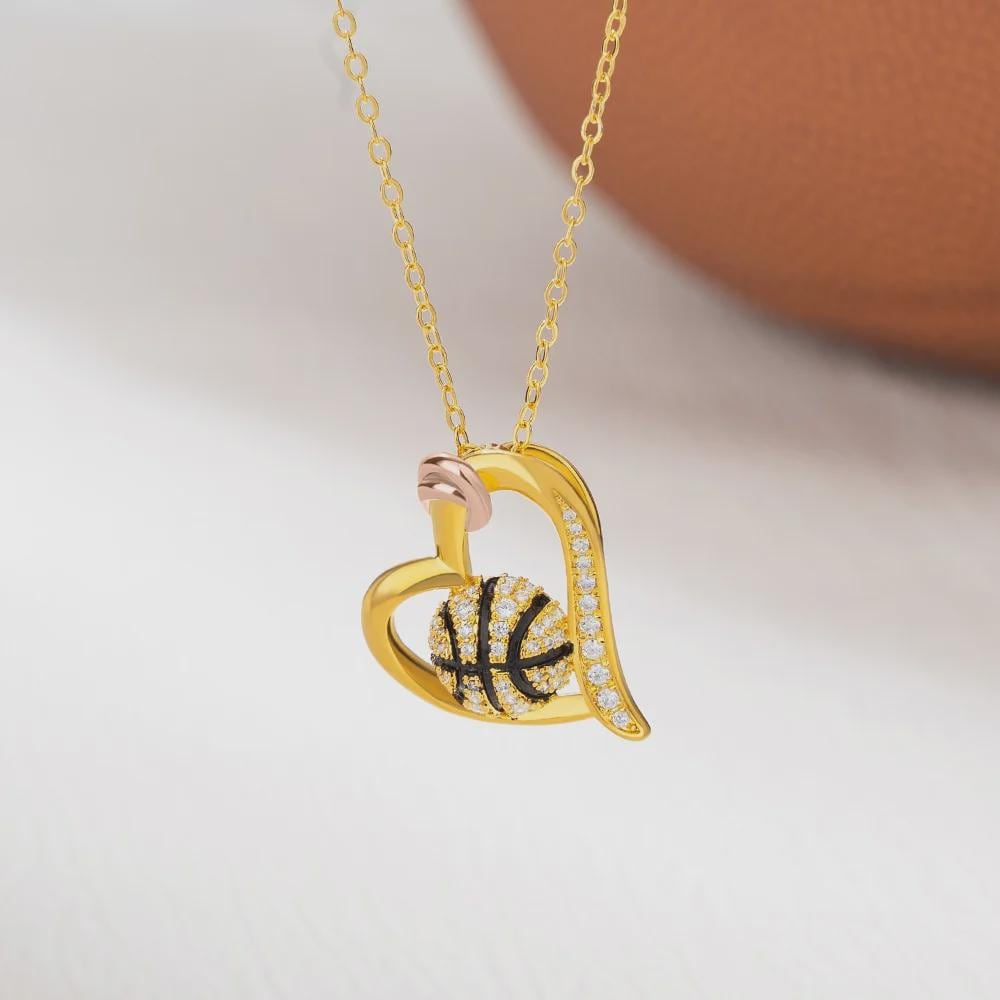 Personalized Sports Heart Necklace: Volleyball, Basketball, Soccer - Sterling Silver or Gold Plated