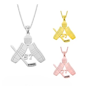 Custom Ice Hockey Goalie Necklace - Personalized Name and Jersey Number - Unique Gift for Players & Fans - Engraved Hockey Stick Jewelry