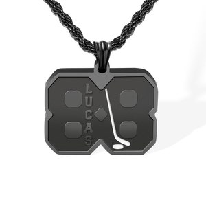 Personalized Ice Hockey Necklace - Custom Jersey Number & Name Engraving - Stainless Steel Sports Jewelry Gift for Hockey Fans