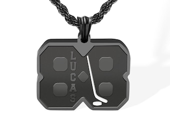 Personalized Ice Hockey Necklace - Custom Jersey Number & Name Engraving - Stainless Steel Sports Jewelry Gift for Hockey Fans