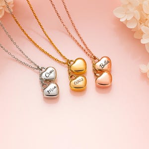 Personalized Double-Heart Urn Necklace for Ashes, Cremation Jewelry for Human or Pet, Memorial Gift, Stainless Steel Keepsake