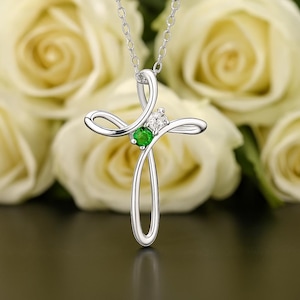 Custom Birthstone Cross Necklace | Family Birthstone Cross Necklace for Mom, Wife, Grandma | Personalized Mother’s Day Gift